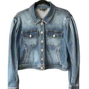 INC International Concepts Women’s Blue Volume Sleeve Jean Jacket SZ L
